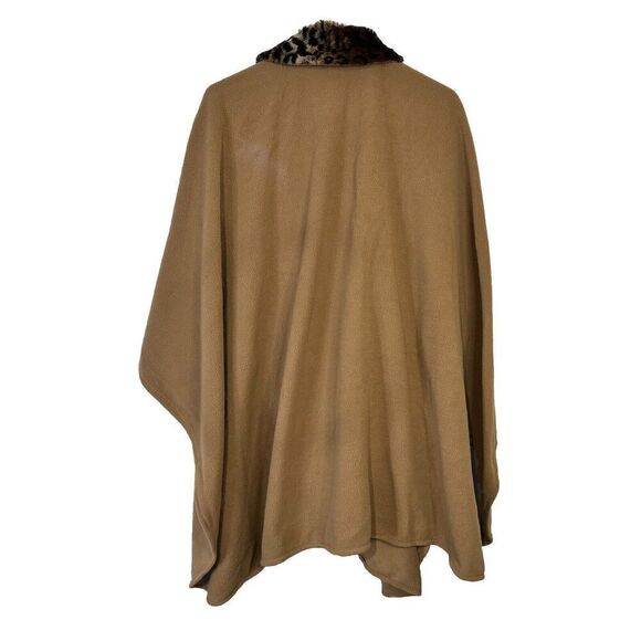 Le Moda Cape Woman One Size Brown Front‎ Zip Faux Fur Trim Collar - Picture 2 of 9